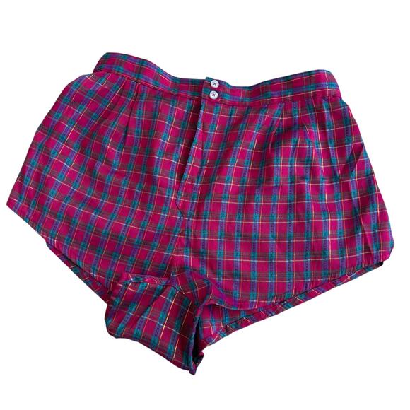 Victoria’s Secret Pants - VTG Victoria’s Secret Magenta Teal Metallic Plaid Sleep Shorts Barbiecore M 90s